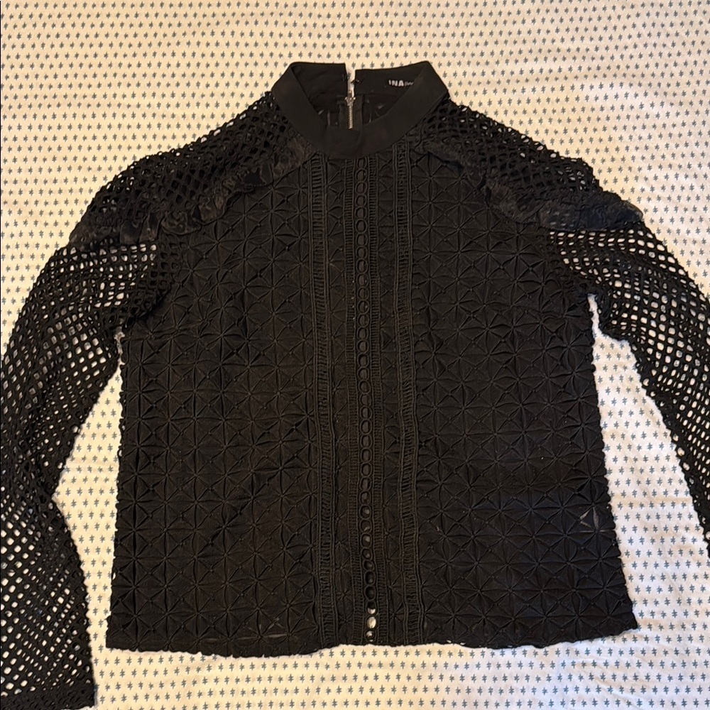 Ina Black top with fishnet style Sleeves